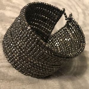 Blackish chrome beaded cuff style bracelet